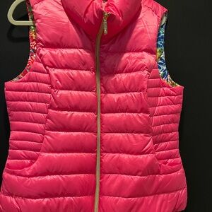 Lilly Pulitzer Pink Puffer Vest with Patterned Lining. XL pristine condition